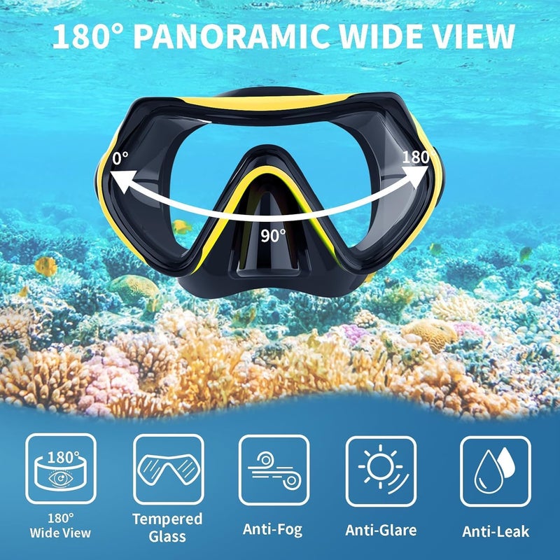 JRing Snorkeling Gear for Adults, Snorkel Mask Set with 180 Degree Tempered Glass Anti Fog Goggles Scuba Dry Top Snorkel for Swimming, Scuba Diving Mask for Men Women - Image 2